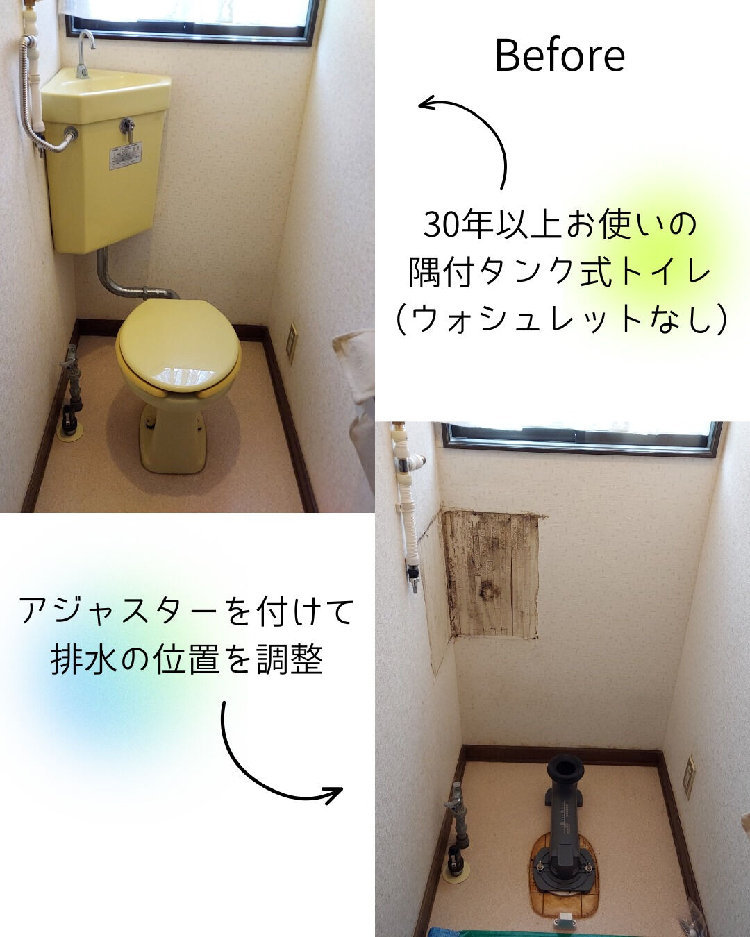 隅付タンクから組み合わせトイレへ！